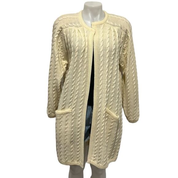 Karen Scott vintage cream open front cable knit cardigan size Medium - Picture 1 of 7